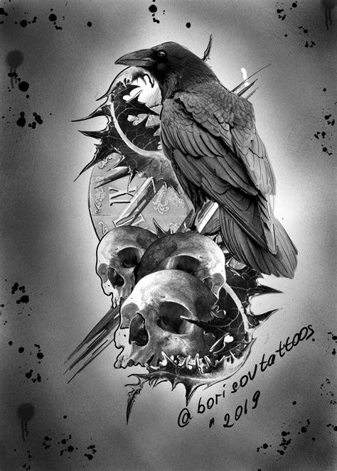 Idea For Tattoo Skulls And Raven Borisovtattoos Crow Skull Raven