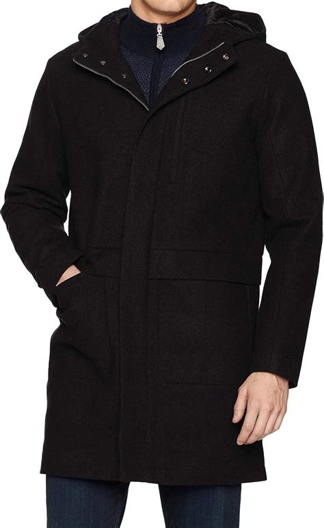 Calvin Klein Mens 34 Length Wool Hooded Jacket Black Large Amazon