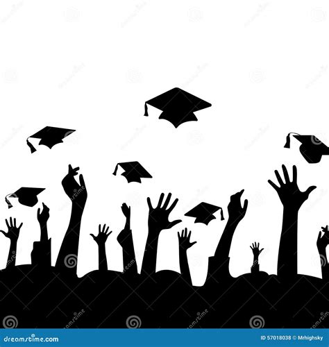 Graduation Hats In The Air Vector Illustration Graduate Caps Trowing