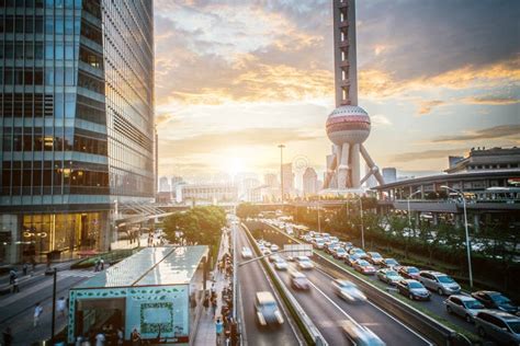 Shanghai City Scape In Sunset Time Modern Enviroment Stock Image