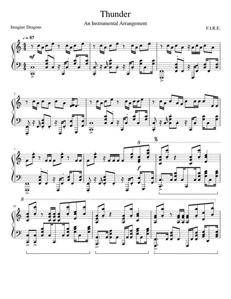 Demons very easy piano print. #42 - Imagine Dragons - Thunder Sheet music for Piano ...