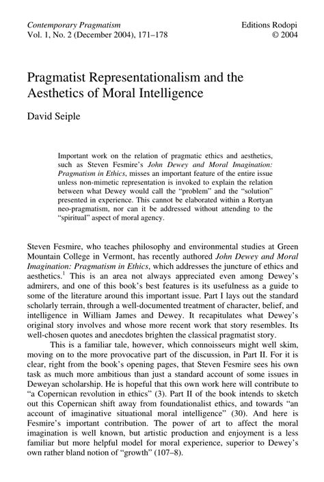 Pdf Pragmatist Representationalism And The Aesthetics Of Moral