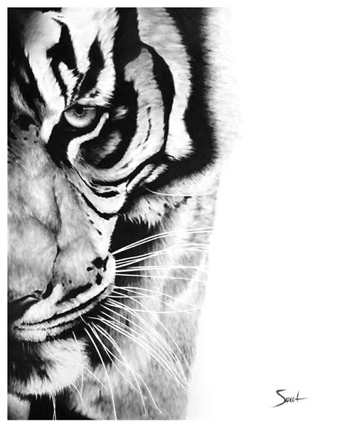 Tiger Decor Black And White Oil Painting Animal Art Print By Etsy