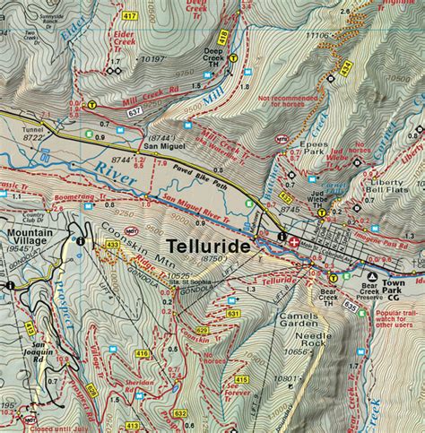 Telluride Silverton Ouray Trails Colorado Topo Map Latitude 40