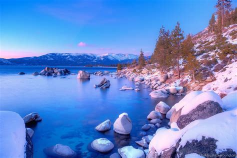 Winter Lake Tahoe Winter Blue Sky Nature Beautiful Snow Stones