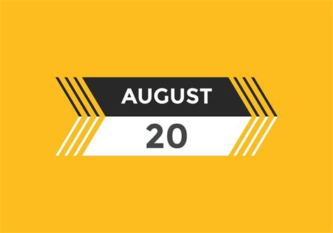 August 20 Calendar Reminder 20th August Daily Calendar Icon Template