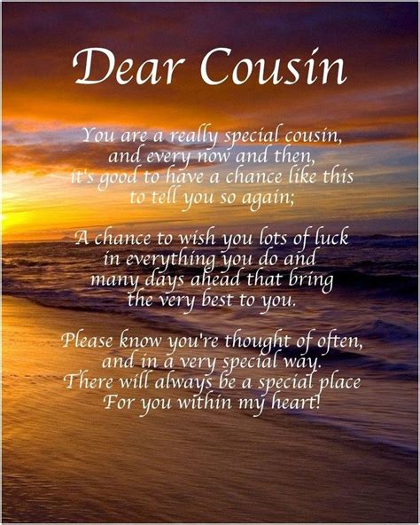 Personalised Dear Cousin Poem Birthday Christmas T Present Happy