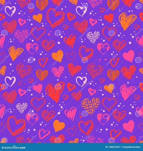 Seamless Pattern With Valentine Grunge Hearts Stock Vector