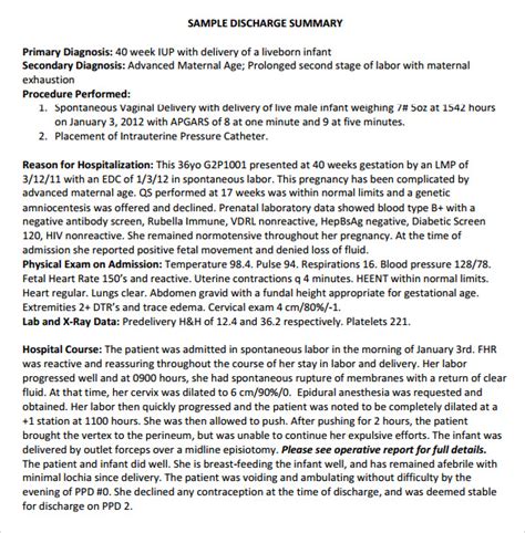 Free 11 Sample Discharge Summary Templates In Pdf Ms Word