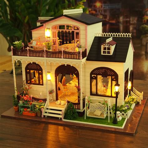 Miniature Villa Model Kit DIY Doll House Wooden Large Doll Houses Miniature Dollhouse Furniture