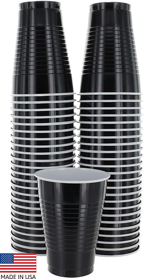 Amcrate Black Colored 12 Ounce Disposable Plastic Party Cups Ideal