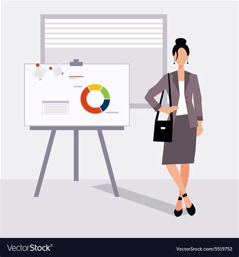 Beautiful Young Business Woman Presenting With A Vector Image
