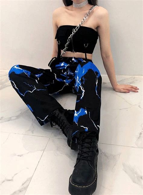 Lightning Print Baggy Pants Cute Outfits Tomboy Style Outfits Cute