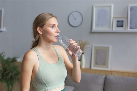 Young Beautiful Woman Drinking Water After Exercising Attractive