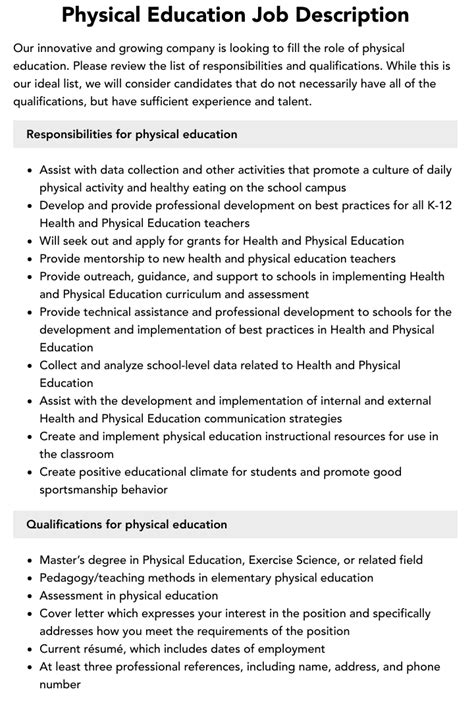 Physical Education Job Description Velvet Jobs