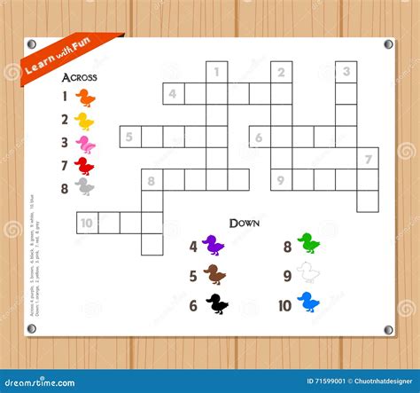 Crucigrama Juego De La Educación Para Los Niños Sobre Colores Stock De