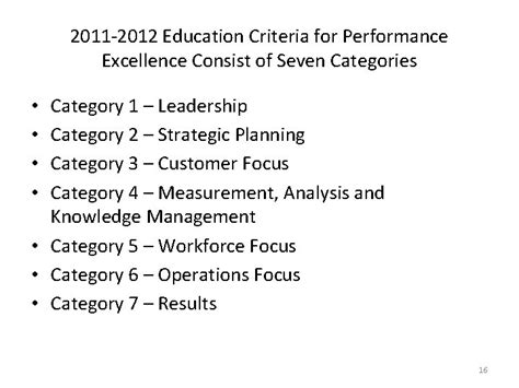 Utilizing The Baldrige Criteria For Performance Excellence To