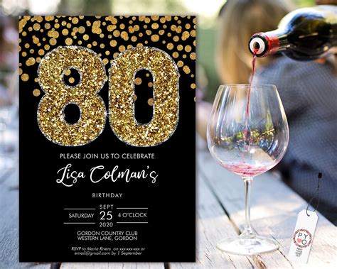 Diy 80th Birthday Confetti Invitation Printable Template Etsy