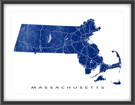 Massachusetts Map Massachusetts Art Print Usa State Outline Ma Map