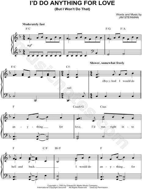 Meat Loaf Id Do Anything For Love But I Wont Do That Sheet Music