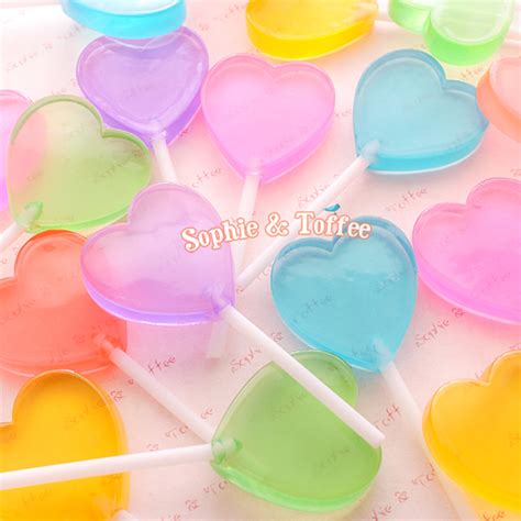 Fake Heart Candy Lollipops Decoration Clear 35mm 6 Pieces Sophie