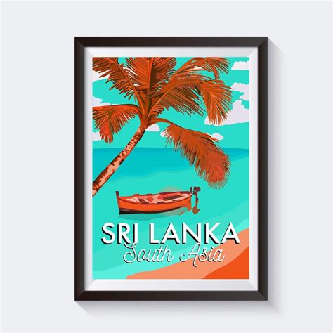Vintage Sri Lanka South Asia Orange And Blue Travel Artwork Print