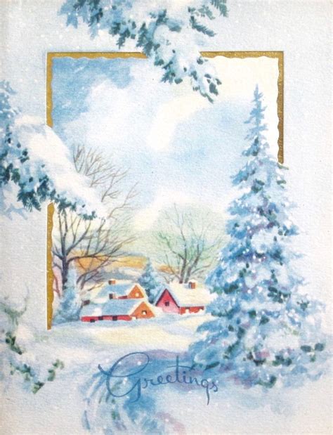 Retrochristmas Vintage Christmas Card Snow Scene Retro Christmas