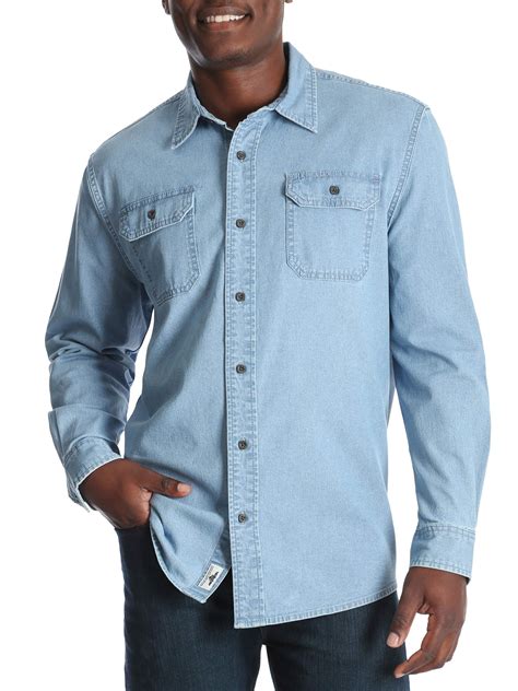 Wrangler Mens And Big And Tall Long Sleeve Stretch Denim Shirt Up To