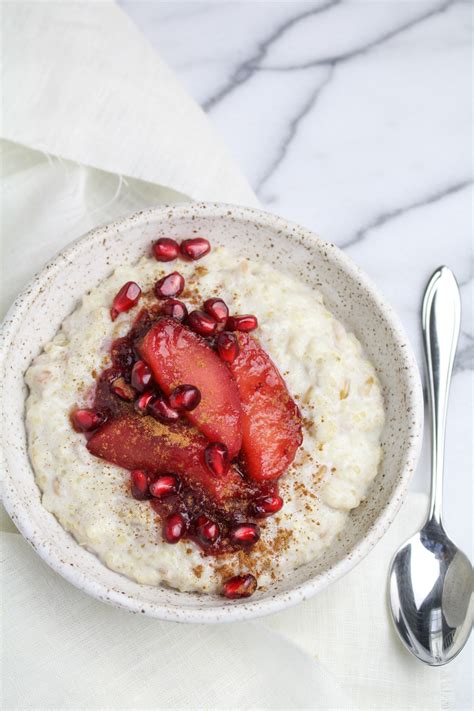 Whole Grain Porridge With Poached Apples And Cranberries Katie At The