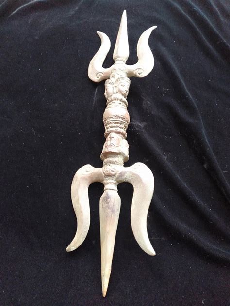 God Shiva Spear Trisula Trident Weapon Brass Bronze Mix Statue Spirit Hindu Meditation Yoga By