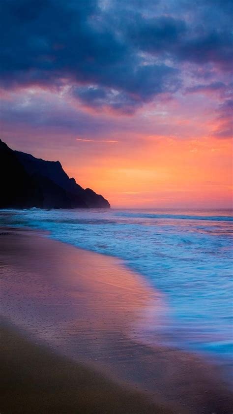 Sea Strand Sonnenuntergang Lila Und Blauer Himmel Wolken Küste