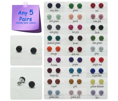 Any 5 Pairs 7mm Matte Stud Earrings Choose Your Colors Etsy