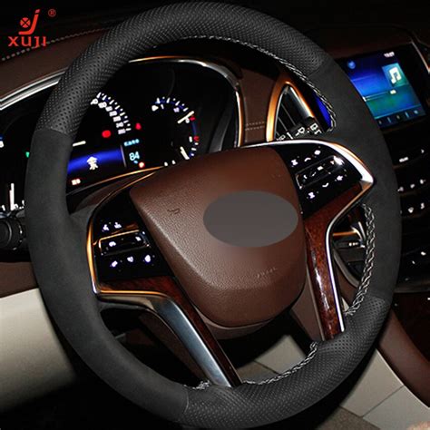 Xuji Black Genuine Leather Suede Diy Hand Stitched Car Steering Wheel