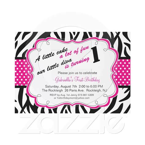 black and white zebra girls first birthday invite zazzle pink invitations spa birthday