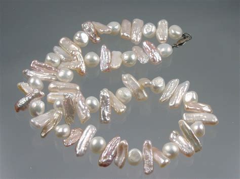 Pink Biwa And White Freshwater Pearl Necklace