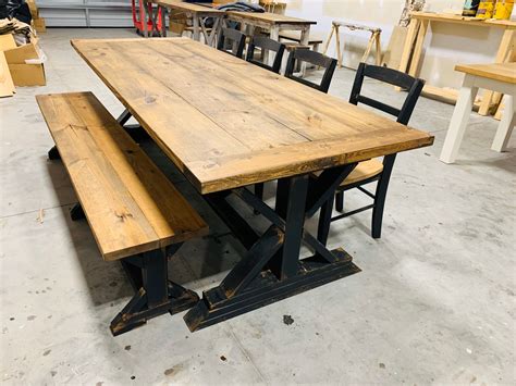 8ft Modern Farmhouse Table Bench And Chairs Provincial With Black Base
