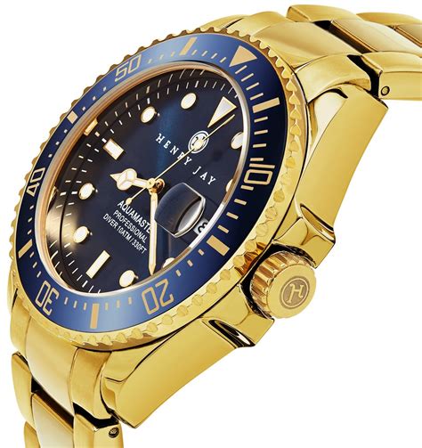 Henry Jay Mens 23k Gold Plated Stainless Steel â€œspecialty Aquamasterâ