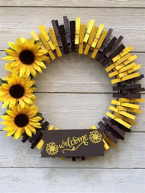 Sunflower Wreathsunflower Welcome Clothespin Wreath Front Etsy