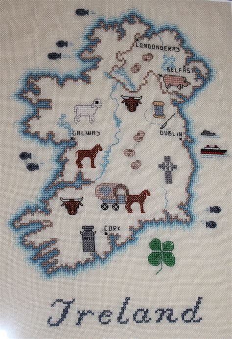 Counted Cross Stitch Map Of Ireland Hangs In The Dining Room Cross