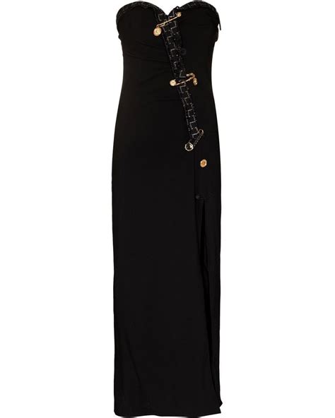 Versace Safety Pin Detailed Midi Dress In Black Lyst Uk