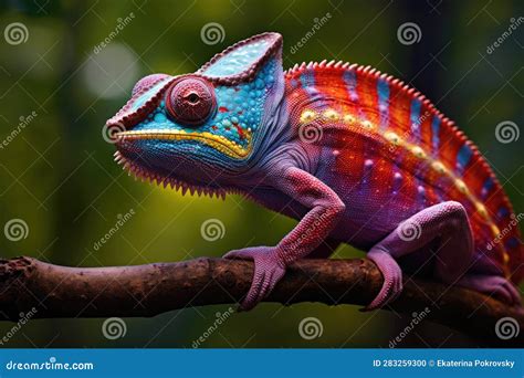 Colorful Chameleon Panther On The Branch Stock Illustration