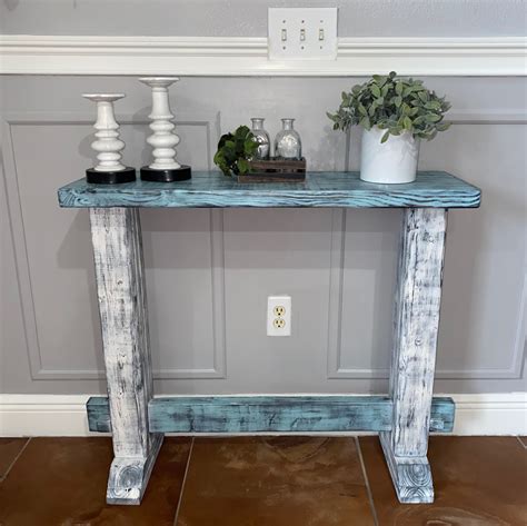 Costal Beach Entry Table Rustic Blue Table Blue Entryway Etsy