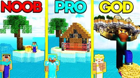 Minecraft Battle Noob Vs Pro Vs God Safest Island House Challenge