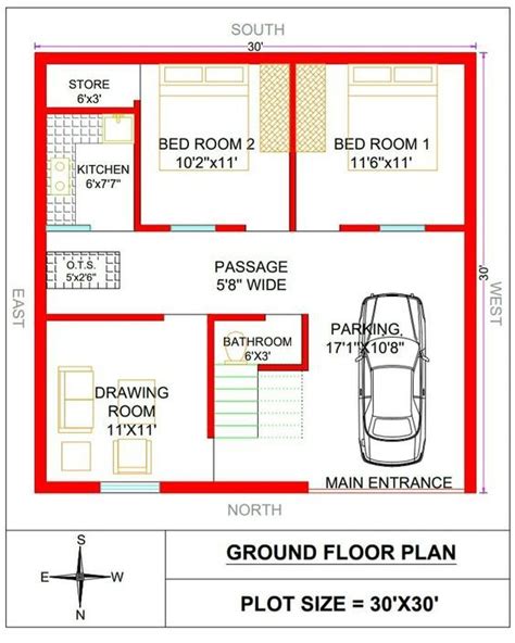The Ground Plan For A House With Two Floors And Three Car Parking