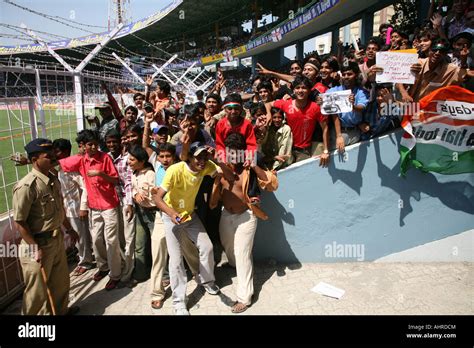 Indian Cricket Fans Excited Chanting Songs Singing Stadium India Mumbai
