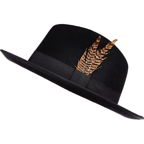 River Island Black Feather Fedora Hat In Black For Men Lyst