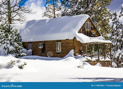 Mountain Cabin With Snow Covered Roof Stock Image Image Of Signs