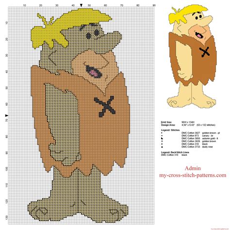 Barney Rubble The Flintstones Character Free Cross Stitch Pattern