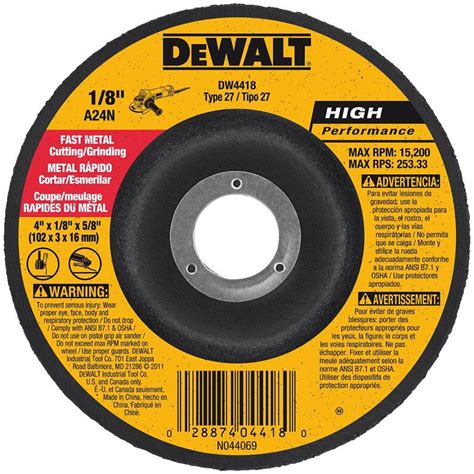 Dewalt Dw4418 Metal Cutting Grinding Wheel 4 100 Pak