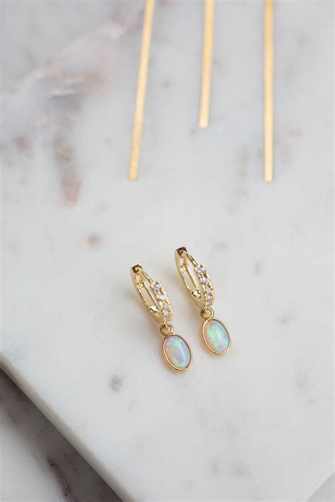 The Dainty Opal Huggies Huggie Hoop Earrings Opal Huggies Etsy